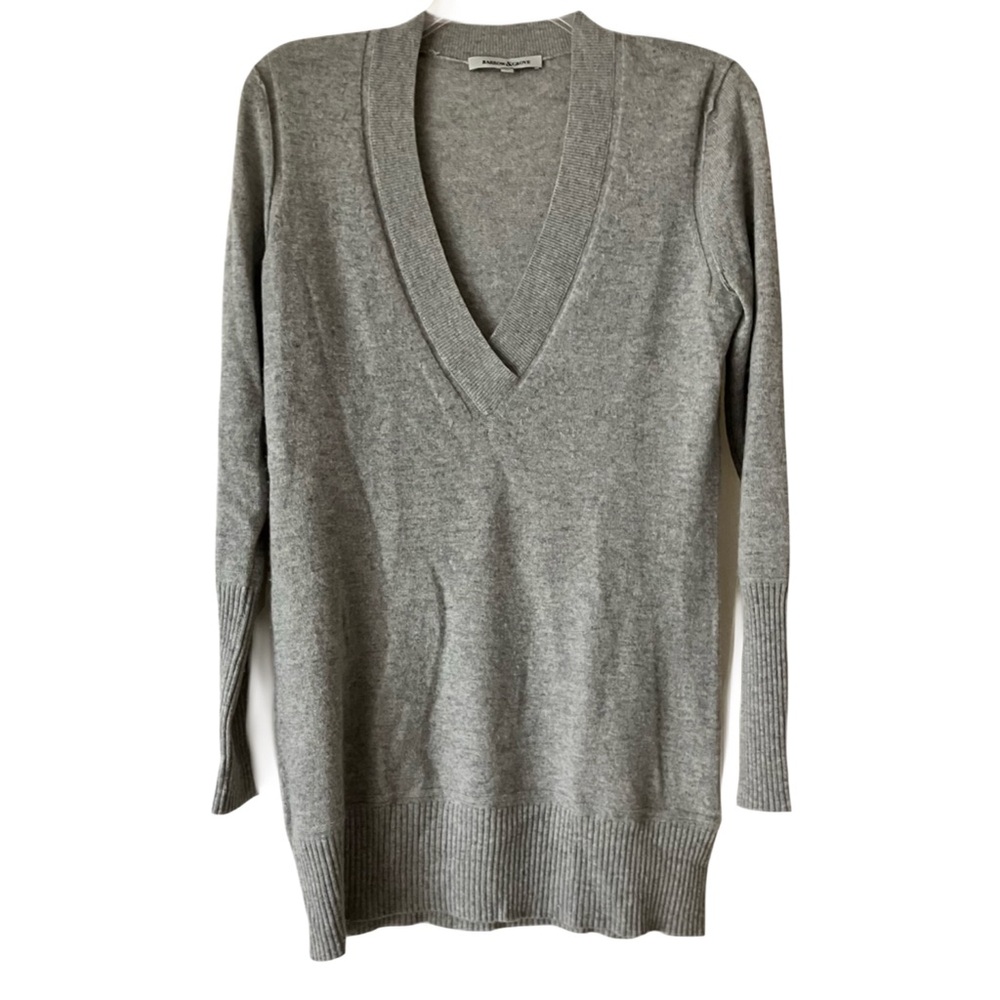 Barrow & Grove Cashmere Sweater, Sz. S, Gray, Deep V Neck, Lightweight, Soft!